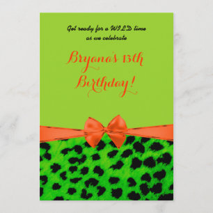 Neon Green Oranje Leopard Cheetah Print Invitation Kaart