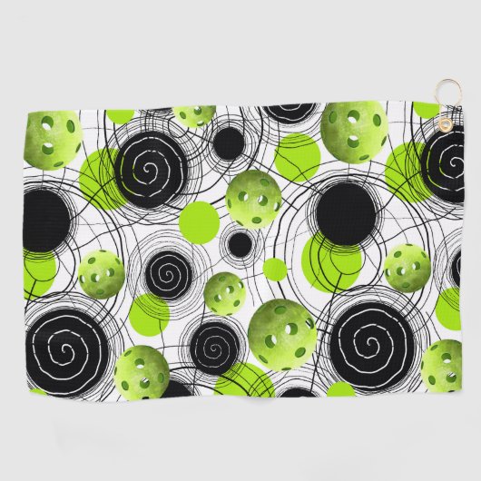 Neon Green Pickleball Pattern Sweat Towel Golfhanddoek (Horizontaal)