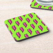 Neon Green & Pink Lightning Bolt Pattern (80/90) Bier Onderzetter (Linkerzijde)