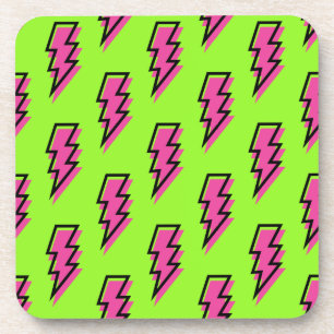 Neon Green & Pink Lightning Bolt Pattern (80/90) Bier Onderzetter