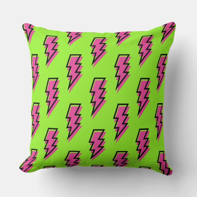 Neon Green & Pink Lightning Bolt Pattern (80/90) Kussen (Voorkant)