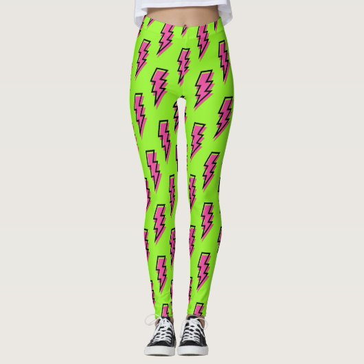 Neon Green & Pink Lightning Bolt Pattern (80/90) Leggings (Voorkant)