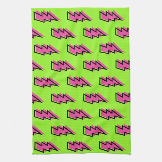 Neon Green & Pink Lightning Bolt Pattern (80/90) Theedoek (Verticaal)