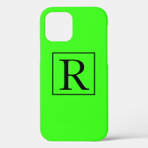 Neon Green Solid Colorful Bright Monogram Initiale iPhone 12 Hoesje