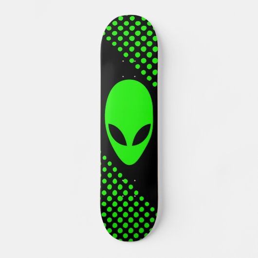 Neon Green Space Alien Head Skateboard (Voorkant)