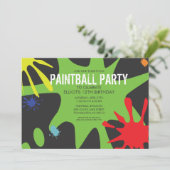 Neon Green Split Splat Custom Paintball Party Kaart (Staand voorkant)