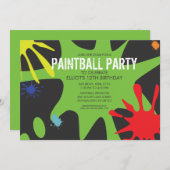 Neon Green Split Splat Custom Paintball Party Kaart (Voorkant / Achterkant)