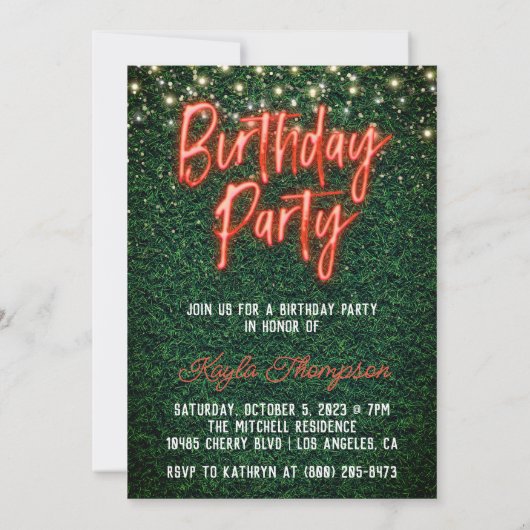 Neon Green Wall Green Invitation de fête d'anniver (Dos)