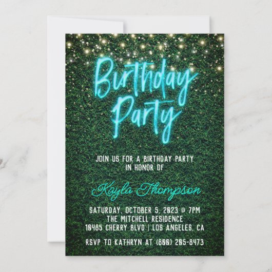Neon Green Wall Green Invitation de fête d'anniver (Dos)