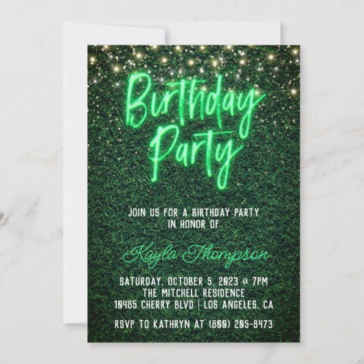 Neon Green Wall Green Invitation de fête d'anniver (Dos)