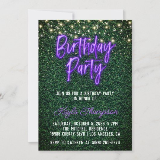 Neon Green Wall Green Invitation de fête d'anniver (Dos)