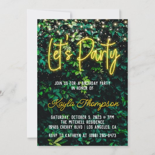 Neon Green Wall Invitation fêtée (Dos)