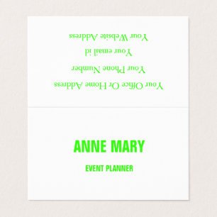 Neon Green White Custom Colour Weddenschap Event C Visitekaartjes