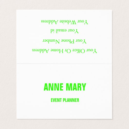 Neon Green White Custom Colour Weddenschap Event C Visitekaartjes (Buitenkant ongevouwen)