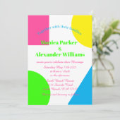 Neon Green Yellow Pink Blue Modern Retro Weddensch Kaart (Staand voorkant)