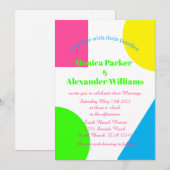 Neon Green Yellow Pink Blue Modern Retro Weddensch Kaart (Voorkant / Achterkant)