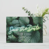 Neon Greenery Modern Tropical Save the Date Kaart (Staand voorkant)