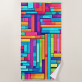 Neon Grid - Kleurrijk Abstract Mozaïek Strandlaken (Voorkant)