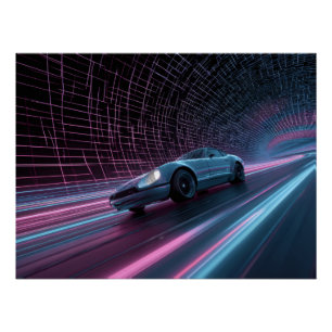 Neon Grid Racer in futuristische tunnel Perfect Poster
