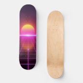Néon Grille Coucher de soleil Synthwave Skateboard (Recto)