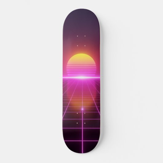Néon Grille Coucher de soleil Synthwave Skateboard (Recto)