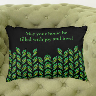 Neon groen blad - fractal kunst, Iers gezegde, Accent Kussen
