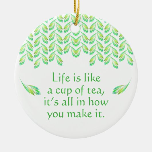 Neon groen blad - fractal kunst, Iers gezegde, Keramisch Ornament (Voorkant)