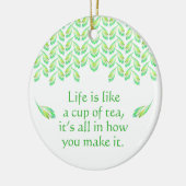 Neon groen blad - fractal kunst, Iers gezegde, Keramisch Ornament (Links)