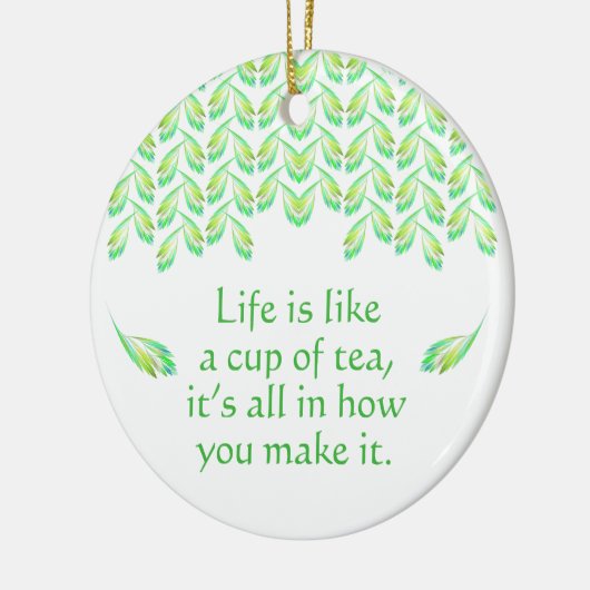 Neon groen blad - fractal kunst, Iers gezegde, Keramisch Ornament (Links)