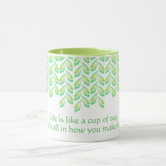 Neon groen blad - fractal kunst, Iers gezegde, Mok (Midden)