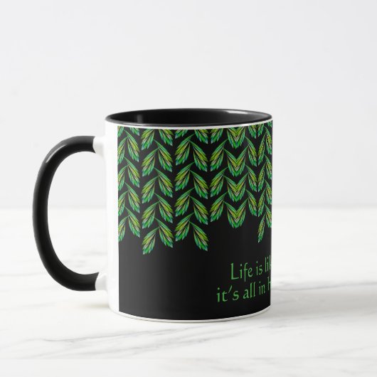 Neon groen blad - fractal kunst, Iers gezegde, Mok (Links)