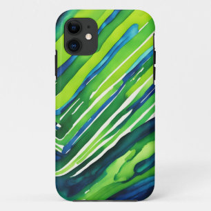 Neon Groen en Donkerblauwe Strepen Kunst iPhone 11 Hoesje