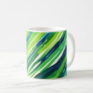 Neon Groen en Donkerblauwe Strepen Kunst Koffiemok