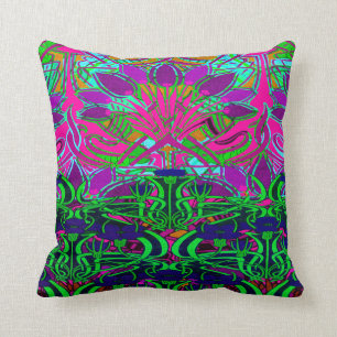 Neon groen en heet roze bloementuinpatroon kussen