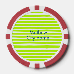 Neon groen geel retro strepen voeg naam stad toe poker chips
