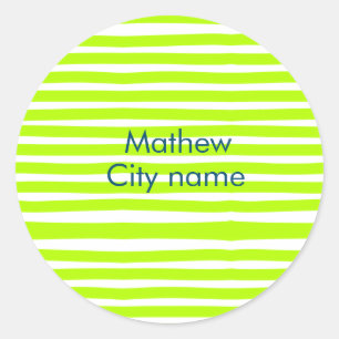 Neon groen geel retro strepen voeg naam stad toe ronde sticker