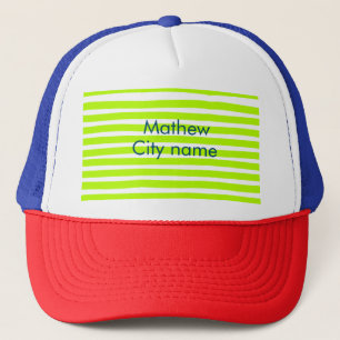 Neon groen geel retro strepen voeg naam stad toe trucker pet