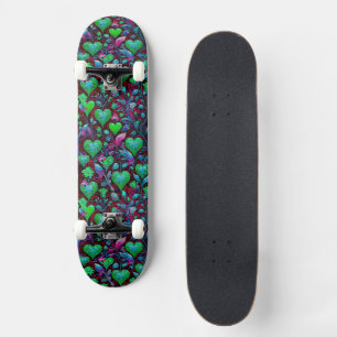 Neon Groen Hart en Paarse Bloemen Skateboard