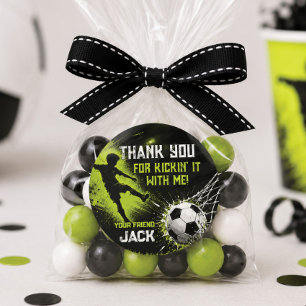 Neon Groen Kick Off de Pret Voetbal Verjaardag Fav Ronde Sticker