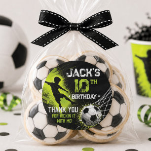 Neon Groen Kick Off the Fun Voetbal Verjaardagsfee Ronde Sticker