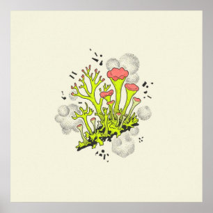 Neon Groen Koraal Bekerkorstmos Botanische Poster