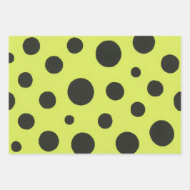 Neon Groen met Zwarte Polka Dots Waterverf Inpakpapier Vel