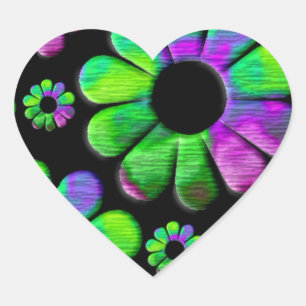 Neon groen paarse blauw daisy hart sticker