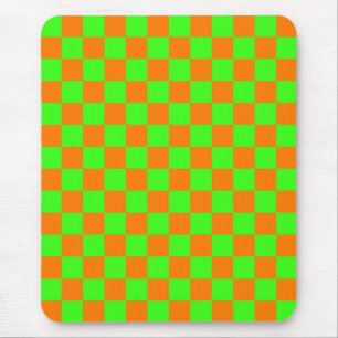 Neon Groen Sinaasappel Geruite Checkerboard Muismat