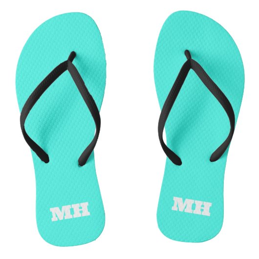 Neon Groen Turquoise Monogram Kleur Helder Teenslippers (Voetbed)