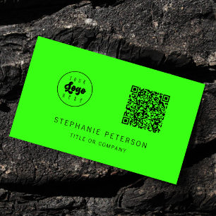 Neon Groen Vet Aangepast Bedrijfslogo QR-code Visitekaartje