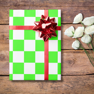 Neon Groen Wit Geruite Checkerboard Cadeaupapier