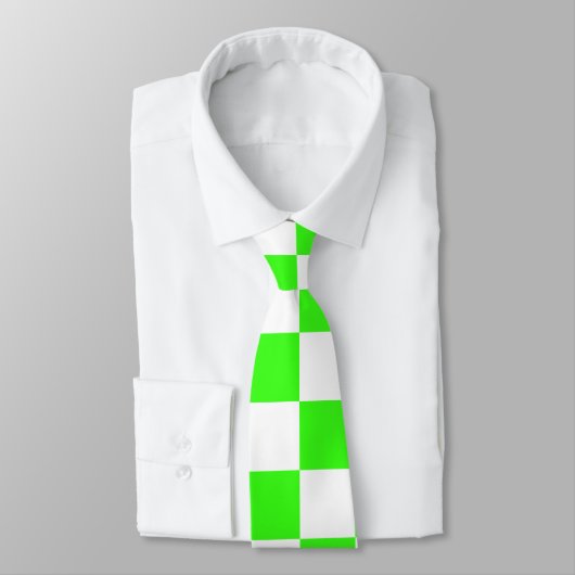 Neon Groen Wit Geruite Checkerboard  Stropdas (Gebonden)