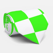 Neon Groen Wit Geruite Checkerboard  Stropdas (Opgerold)