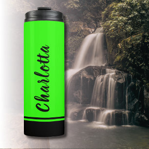 Neon Groen Zwart Elegant Minimaal Aangepast Thermosbeker